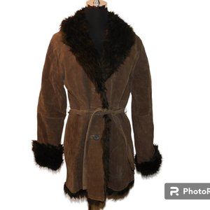 Marcelle Renee Leather Coat NWT Size Large Faux Fur Trim